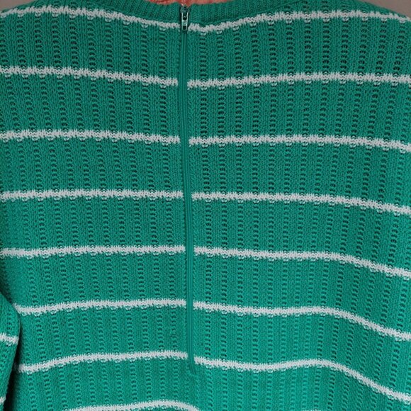James Kenrob Womens Sweater Medium Open Knit Tie Waist Back Zip Striped Green - Picture 6 of 9